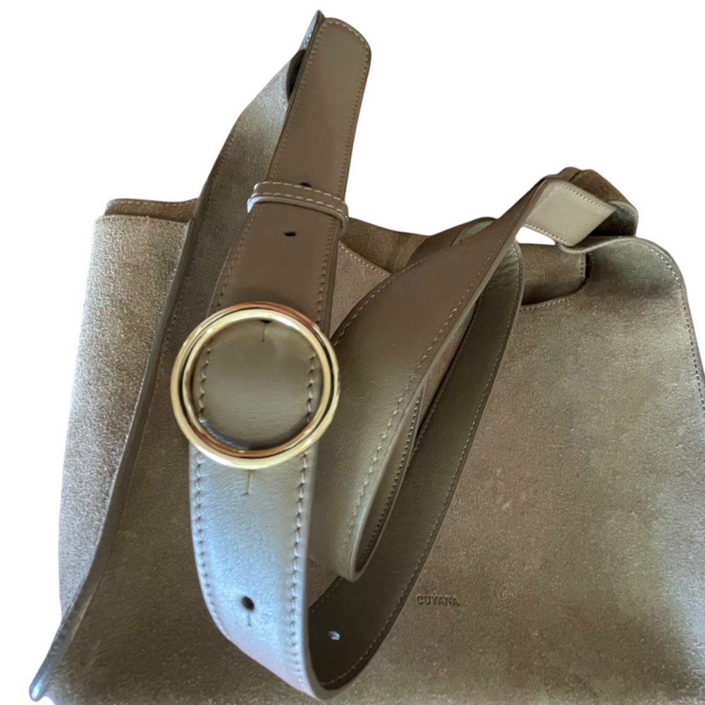 CUYANA Taupe Suede Double Loop Bag Magnetic Closure - Picture 5 of 9